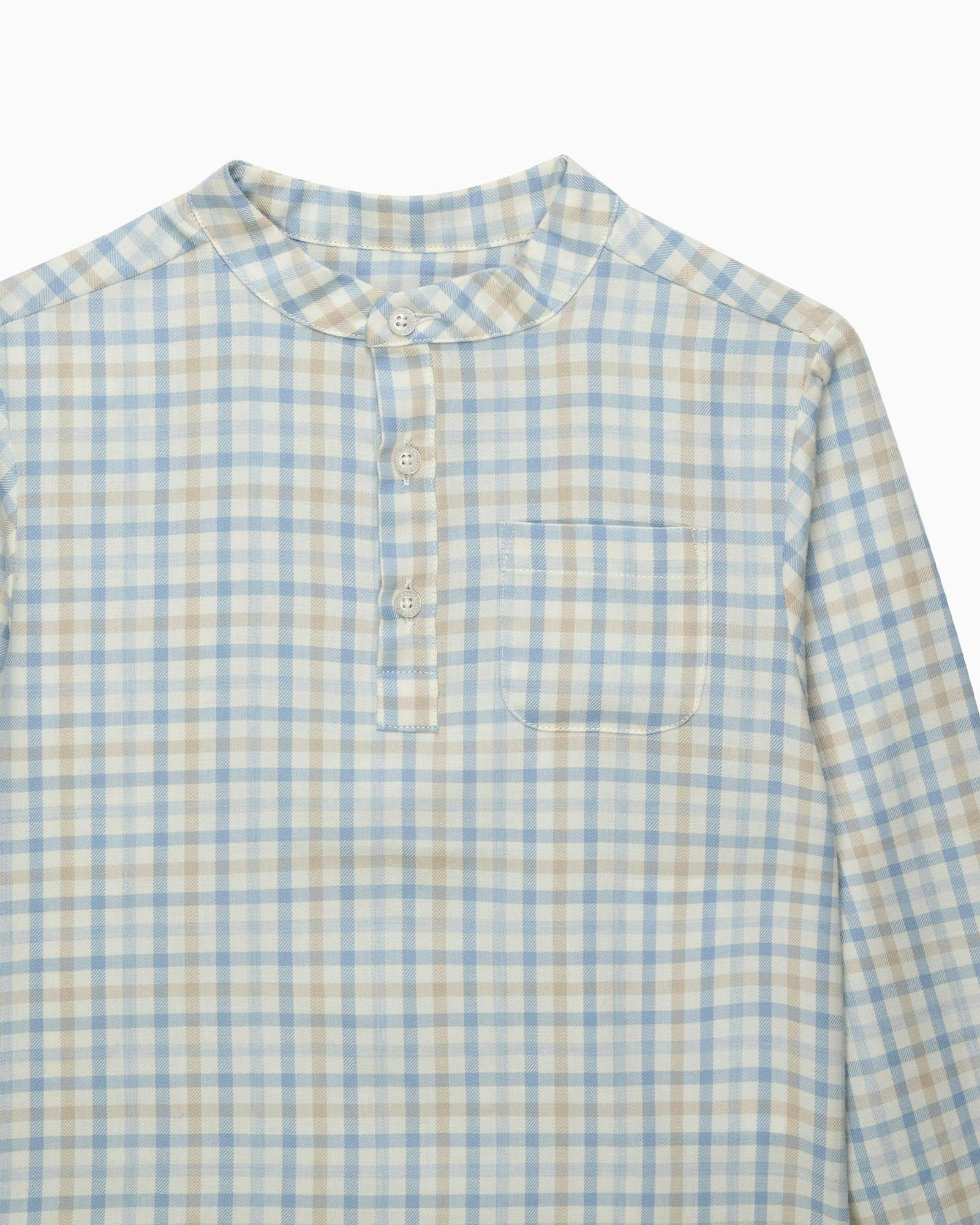 Oscar Shirt in Pale Blue/Oatmeal Check
