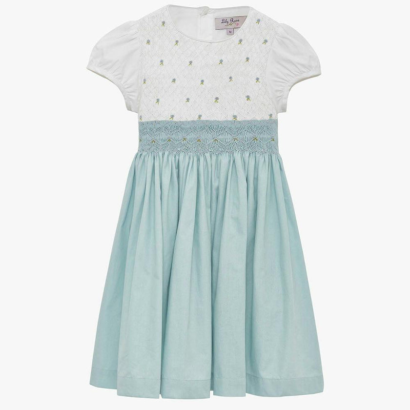 Rose Hand Smocked Dress in Sea Blue