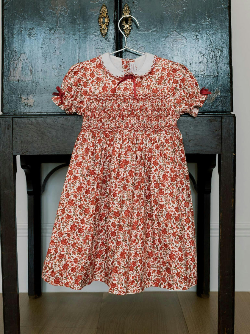 Red Floral Gisela Girl Hand-Smocked Dress