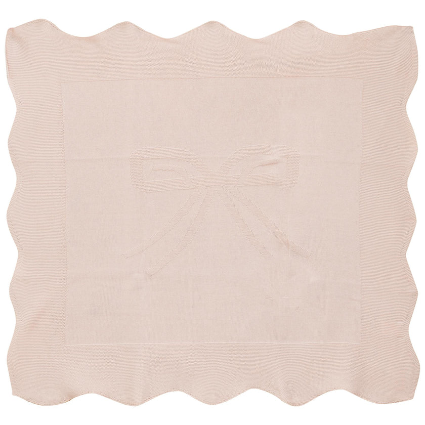 Bow Print Pointelle-Knit Scalloped-Edge Blanket