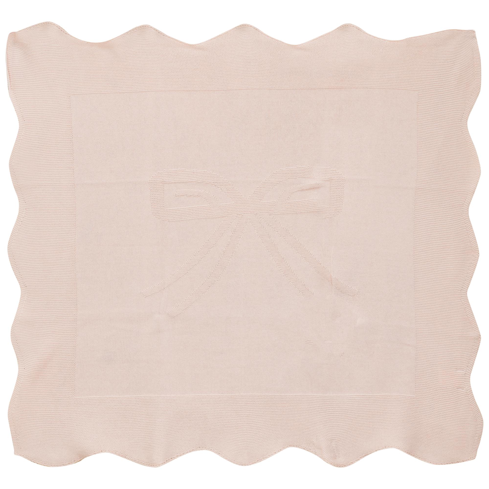 Bow Print Pointelle-Knit Scalloped-Edge Blanket