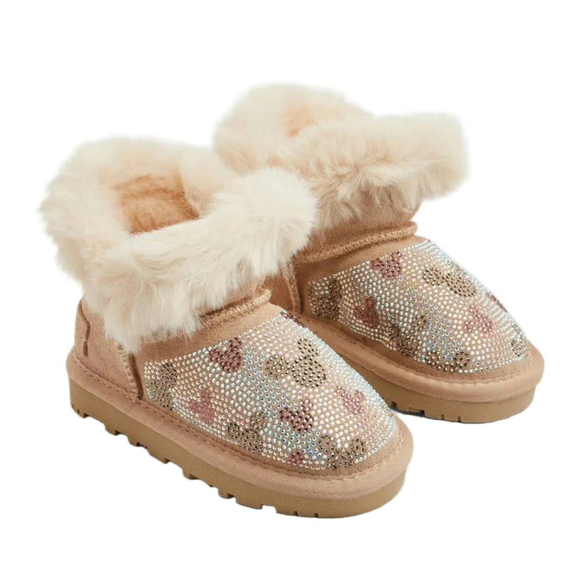 Beige Microstud Mickey Winter Boots