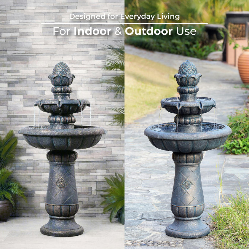 Teamson Home 2-Tier Birdbath Water Fountain Outdoor Garden with Shallow Basin