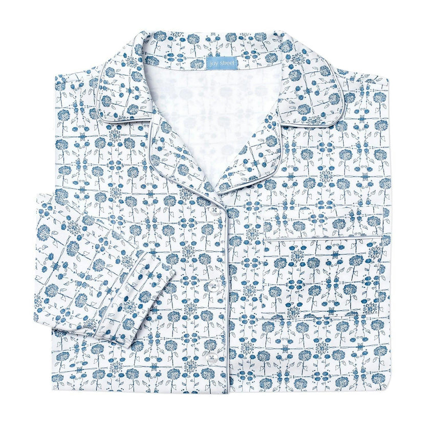 Hydrangeas Women's Button Front Long Pajama Set