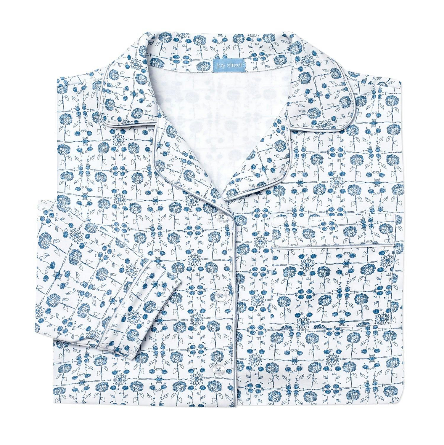Hydrangeas Women's Button Front Long Pajama Set