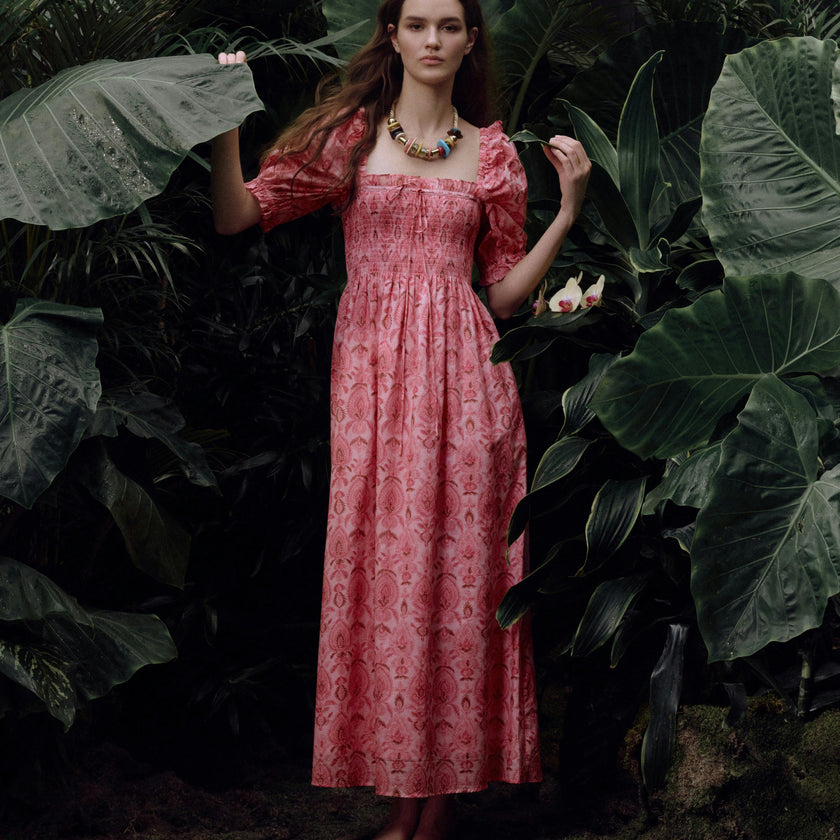 The Scarlett Nap Dress - Pink Palm Ikat