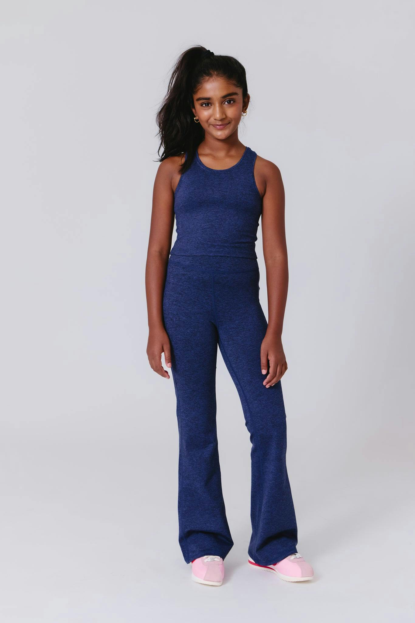 Girls TLC Crop Top in Heathered Navy