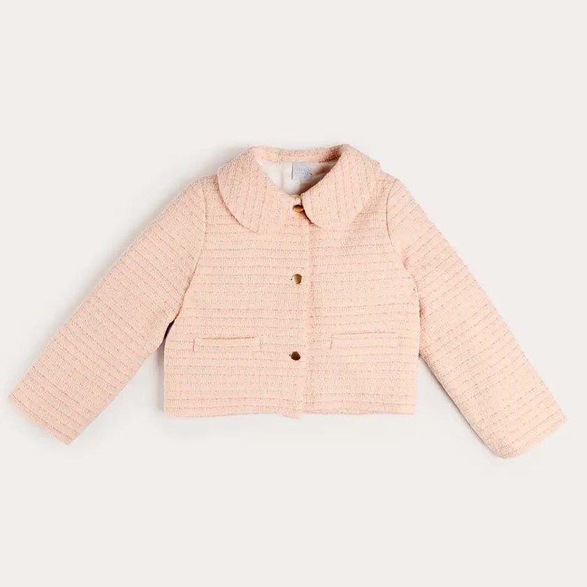 Brighton Boucle Tweed Peter Pan Collar Pocket Detail Jacket in Pink (4-12yrs)