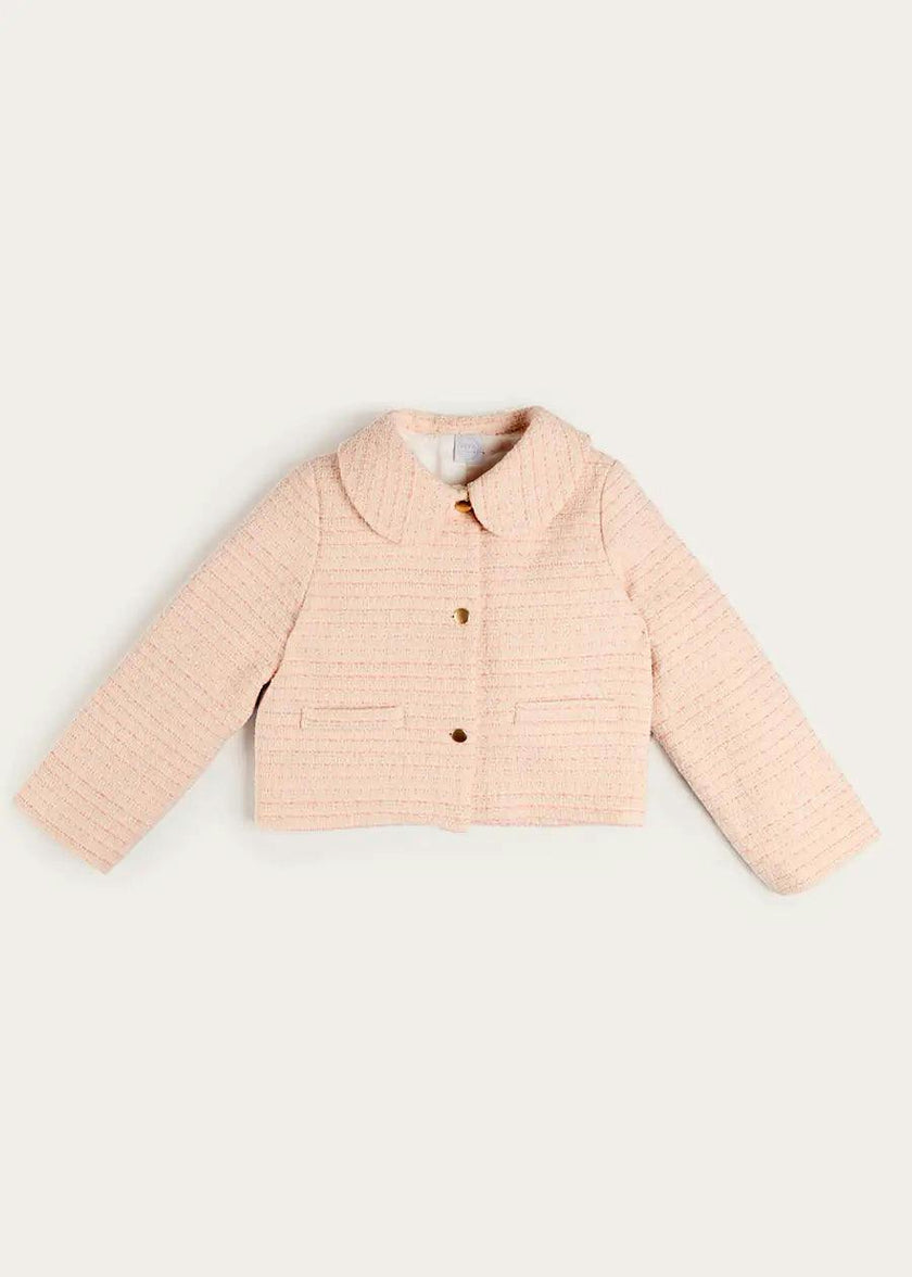 Brighton Boucle Tweed Peter Pan Collar Pocket Detail Jacket in Pink (4-12yrs)