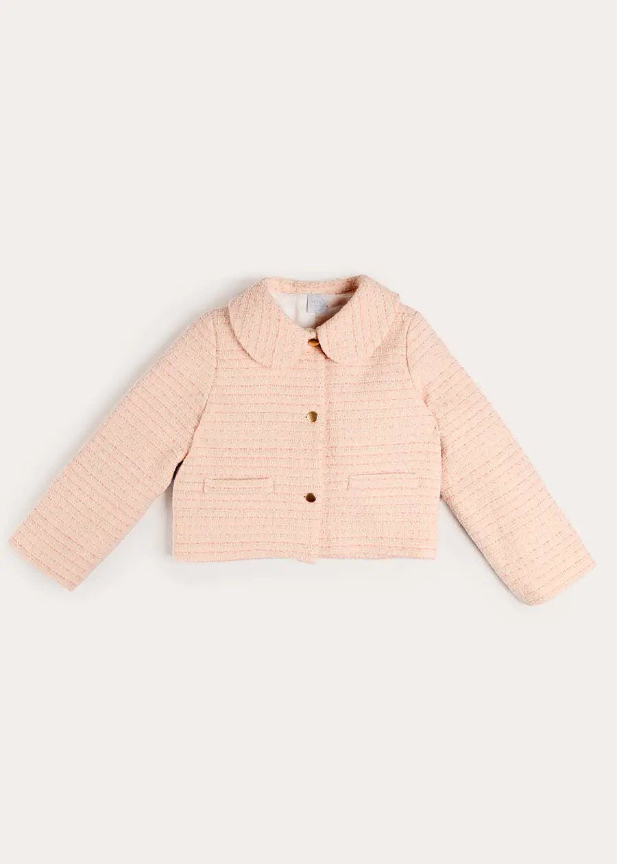 Brighton Boucle Tweed Peter Pan Collar Pocket Detail Jacket in Pink (4-12yrs)