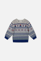 Jacquard Knit Sweater Blue And Beige