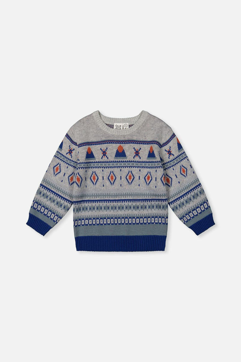 Jacquard Knit Sweater Blue And Beige