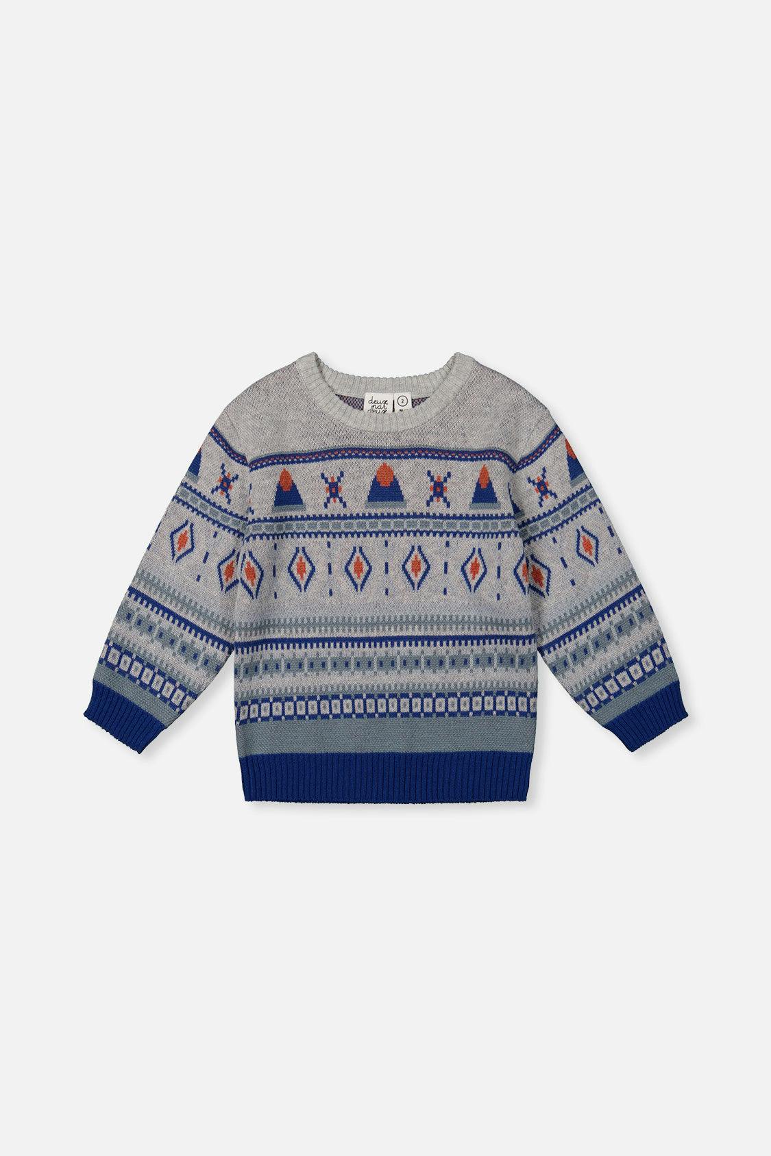 Jacquard Knit Sweater Blue And Beige
