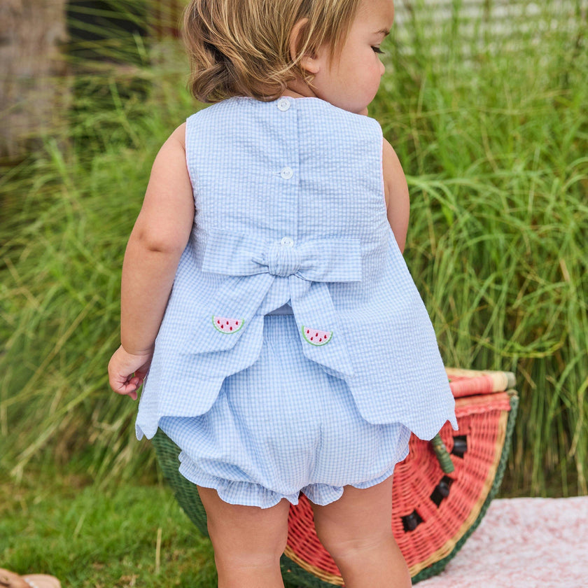 Embroidered Bow Back Bloomer Set - Watermelon