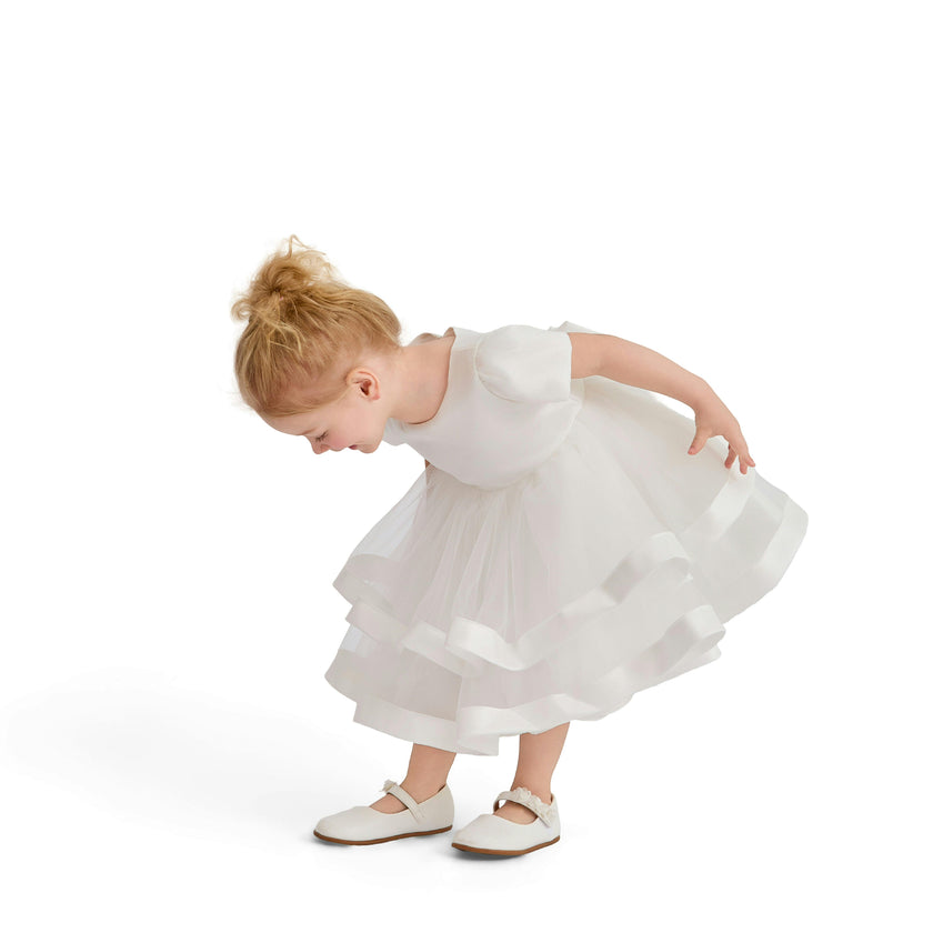 White Suttona Satin Bow Dress