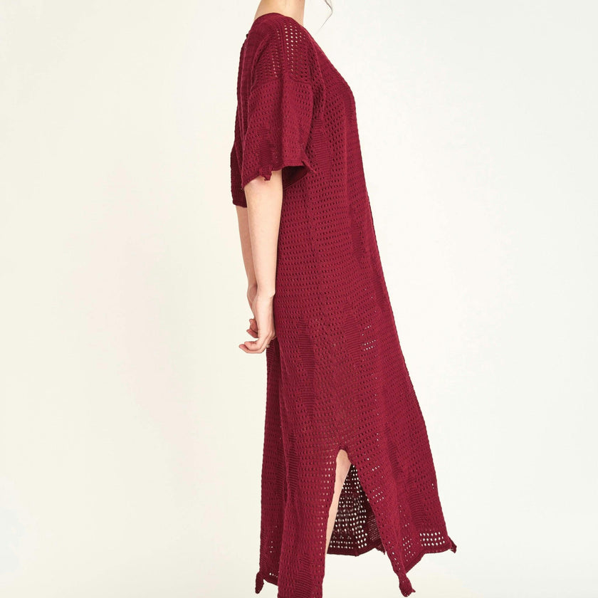 Madagascar Pointelle Dress in Black Cherry