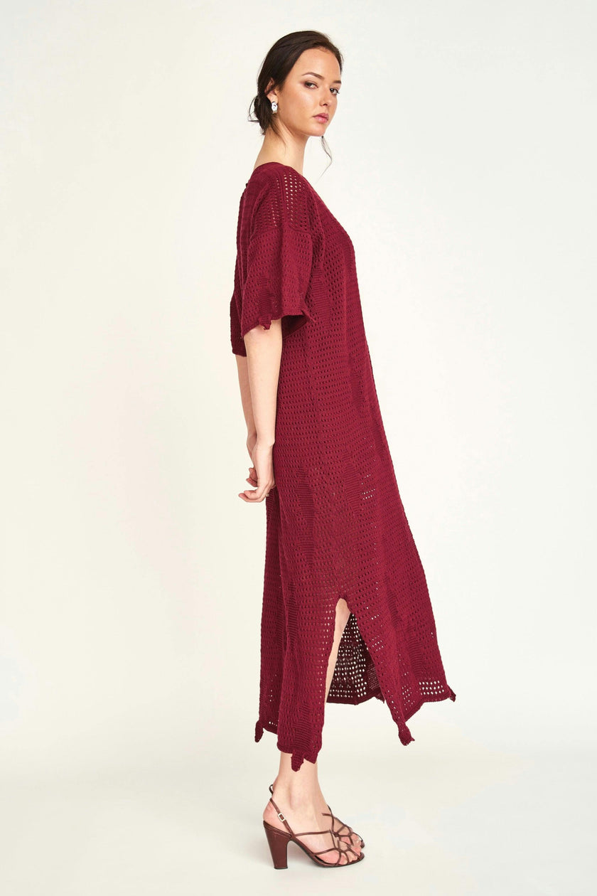 Madagascar Pointelle Dress in Black Cherry