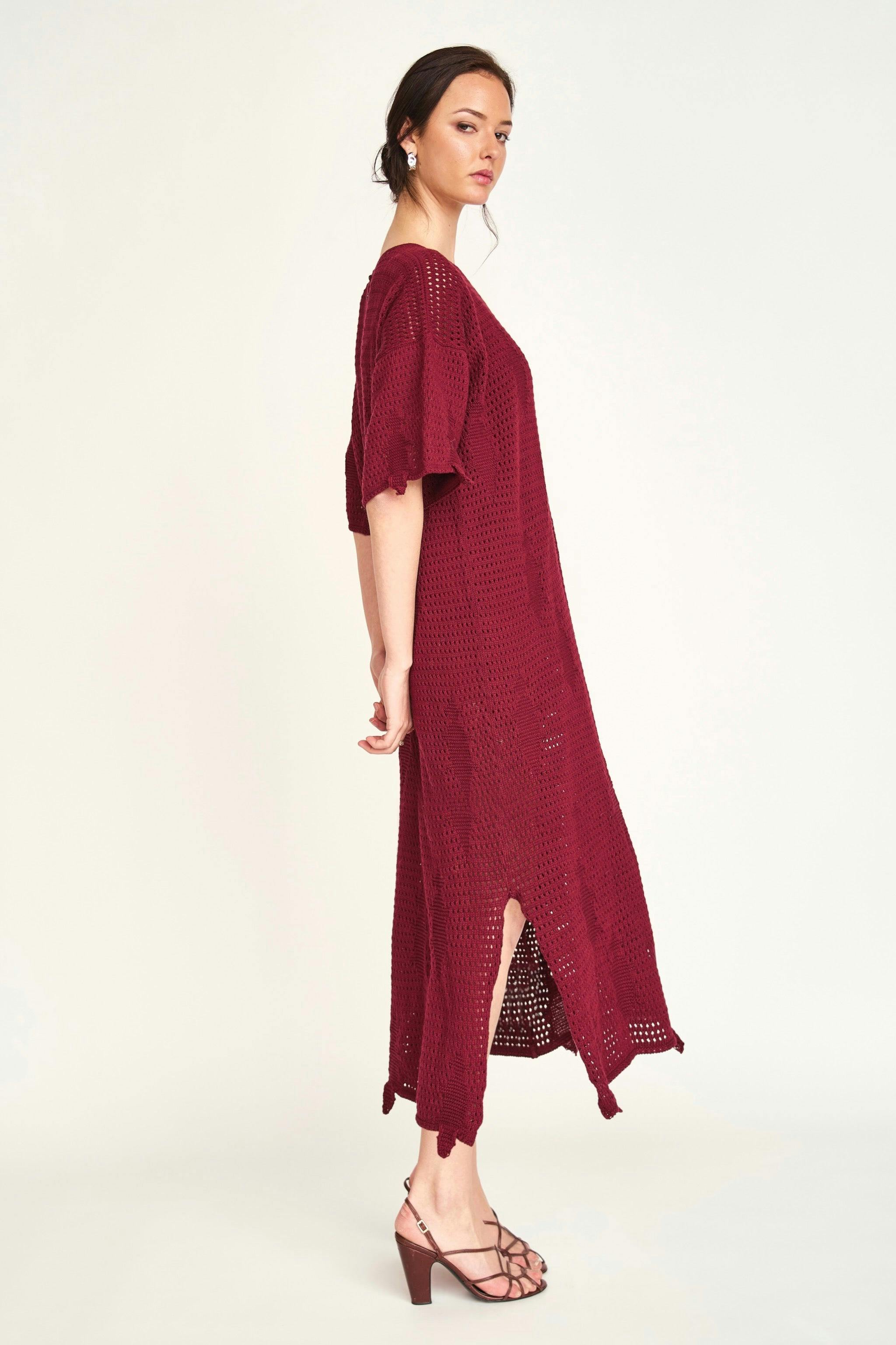 Madagascar Pointelle Dress in Black Cherry