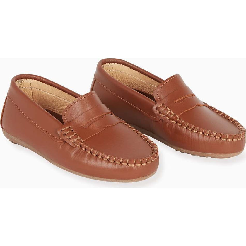 Tan Leather Boy Loafer Shoes