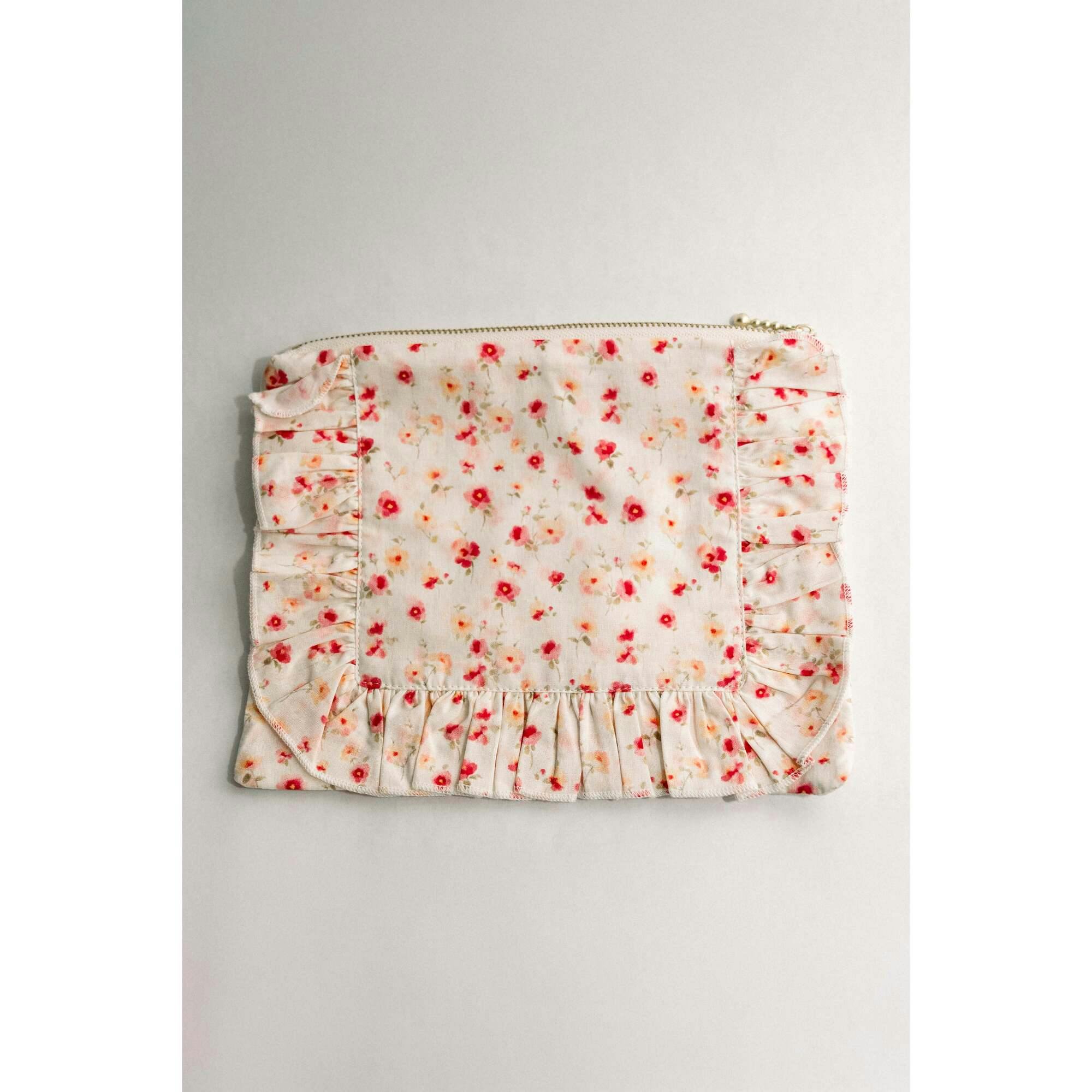 Sunset Petal Timeless Floral Ruffle Zipper Pouch
