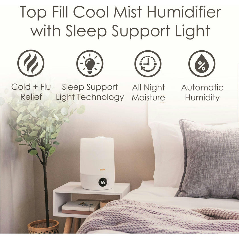 Top Fill Cool Mist Humidifier – 1.2 Gallon with Sleep Support Light & Essential Oil Tray