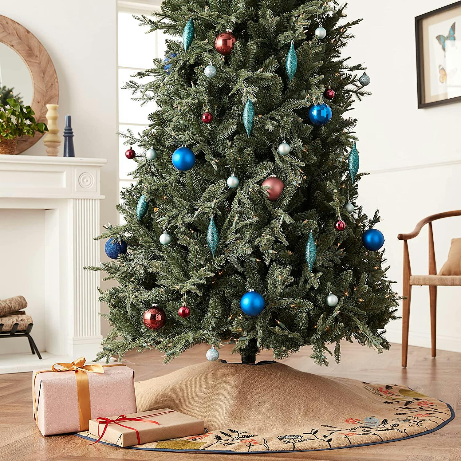 Handmade Embroidered Forest Scene Jute Christmas Tree Skirt Jute 60