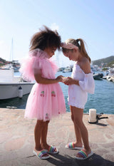 Tulle Layered Ruffle Sleeve Crew Neck Tee