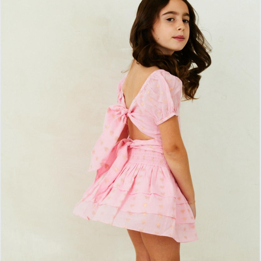 Noa Lurex Heart Tie Back Top - Ballet Pink