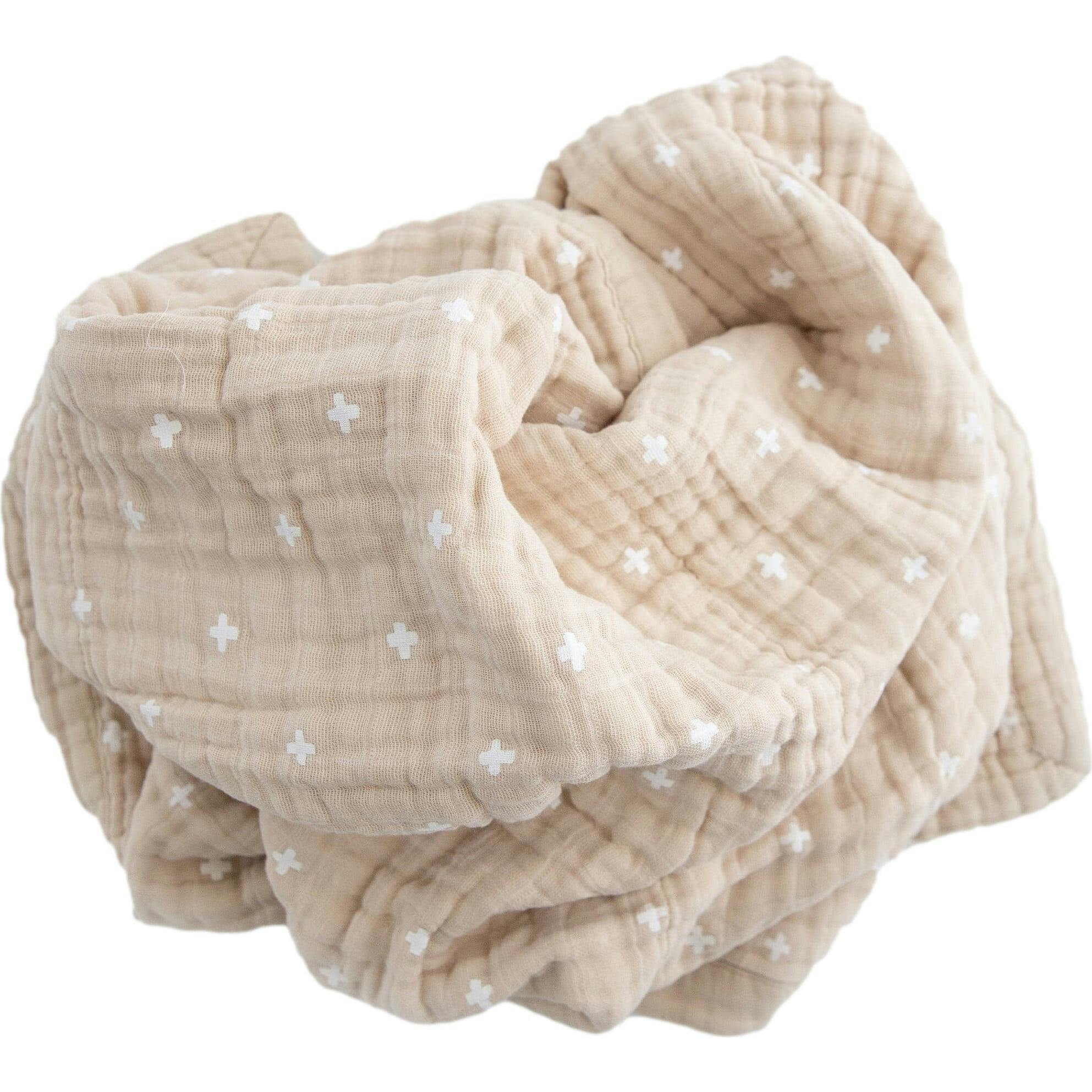Cotton Muslin Baby Quilt - Taupe Cross