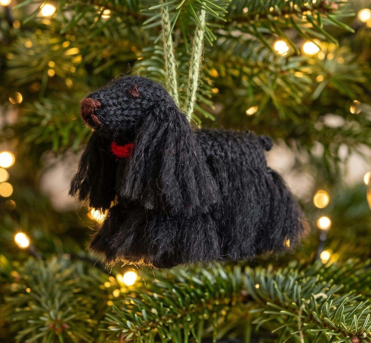 Black Cocker Spaniel Dog Hand Knit Christmas Ornament
