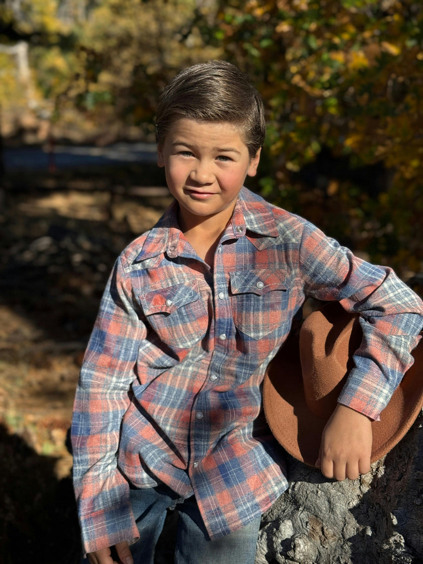 HOWDY Western Apricot/Blue plaid WOVEN SHIRT
