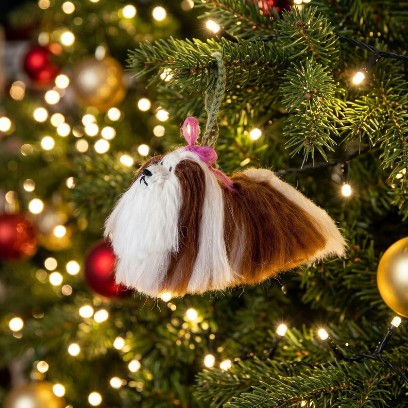 Shih Tzu Dog Hand Knit Christmas Ornament