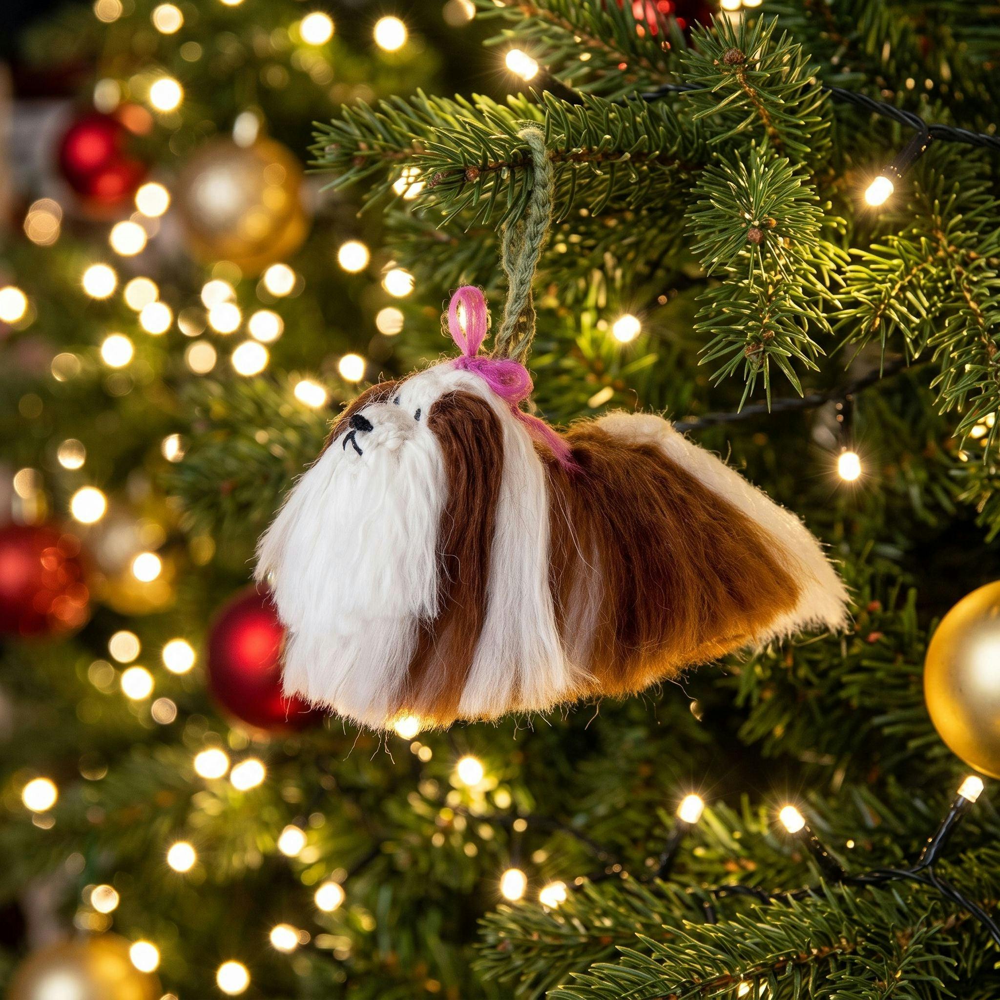 Shih Tzu Dog Hand Knit Christmas Ornament