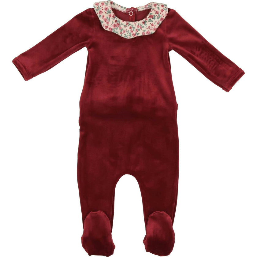 Girl's Velour Collar Long Sleeve Footie