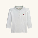 Ruffle Trim Long Sleeve Tee in White/Rodeo