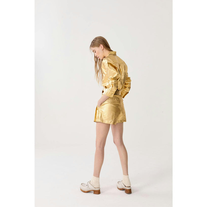 Frida Metallic&nbsp;Linen Shorts - Gold