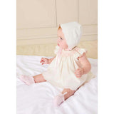 Linen Blend Hand Smocked Cap Sleeve Dress With Bloomers in White (1-6mths)