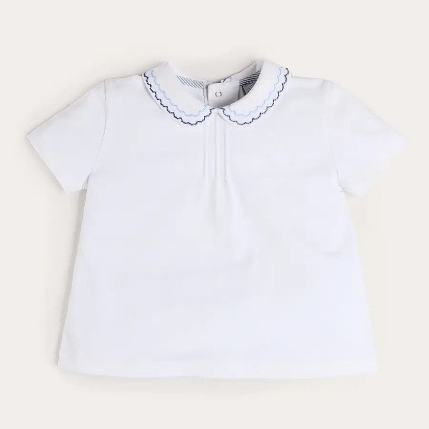 Scallop Embroidered Peter Pan Collar Pleated Top in White (12mths-6yrs)