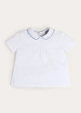 Scallop Embroidered Peter Pan Collar Pleated Top in White (12mths-6yrs)