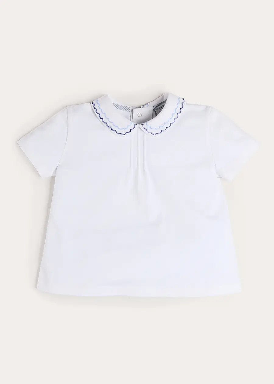 Scallop Embroidered Peter Pan Collar Pleated Top in White (12mths-6yrs)