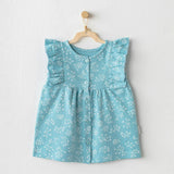 Blue Teal Floral Print Ruffle Dress