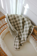 Evergreen Gingham QUILTED 6 Layer Gauze Blanket