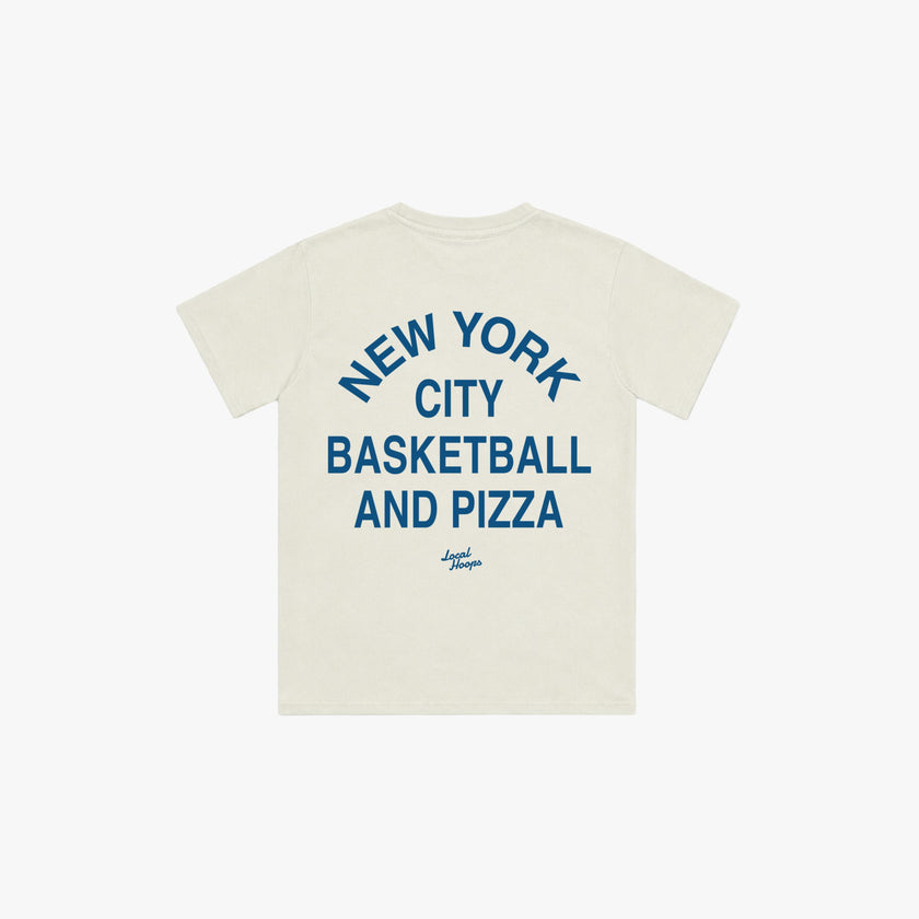 Kids Ecru NYC Basketball & Pizza Tee