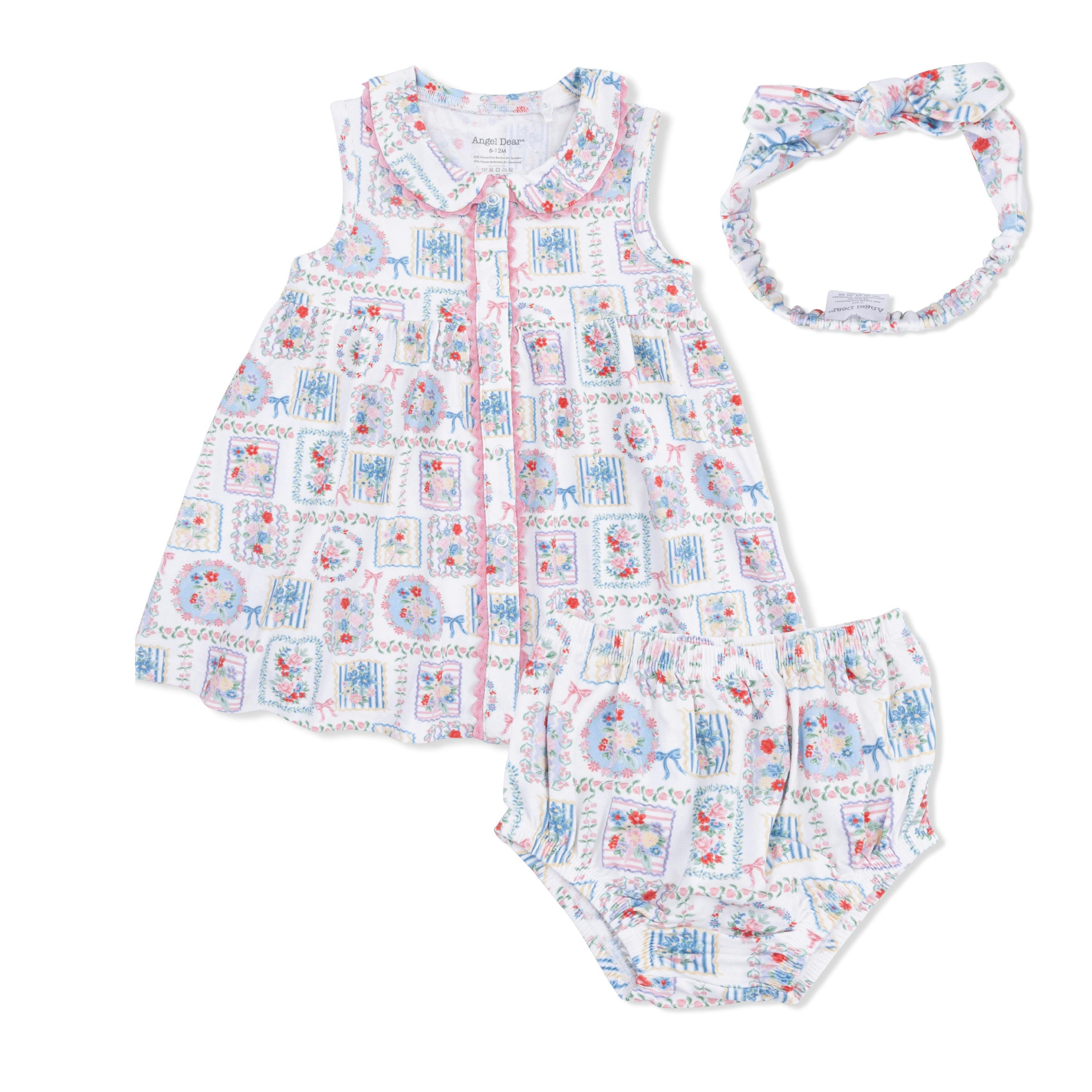 Julep's Floral Patchwork - Jill Dress with Bloomer & Knot Headband Set