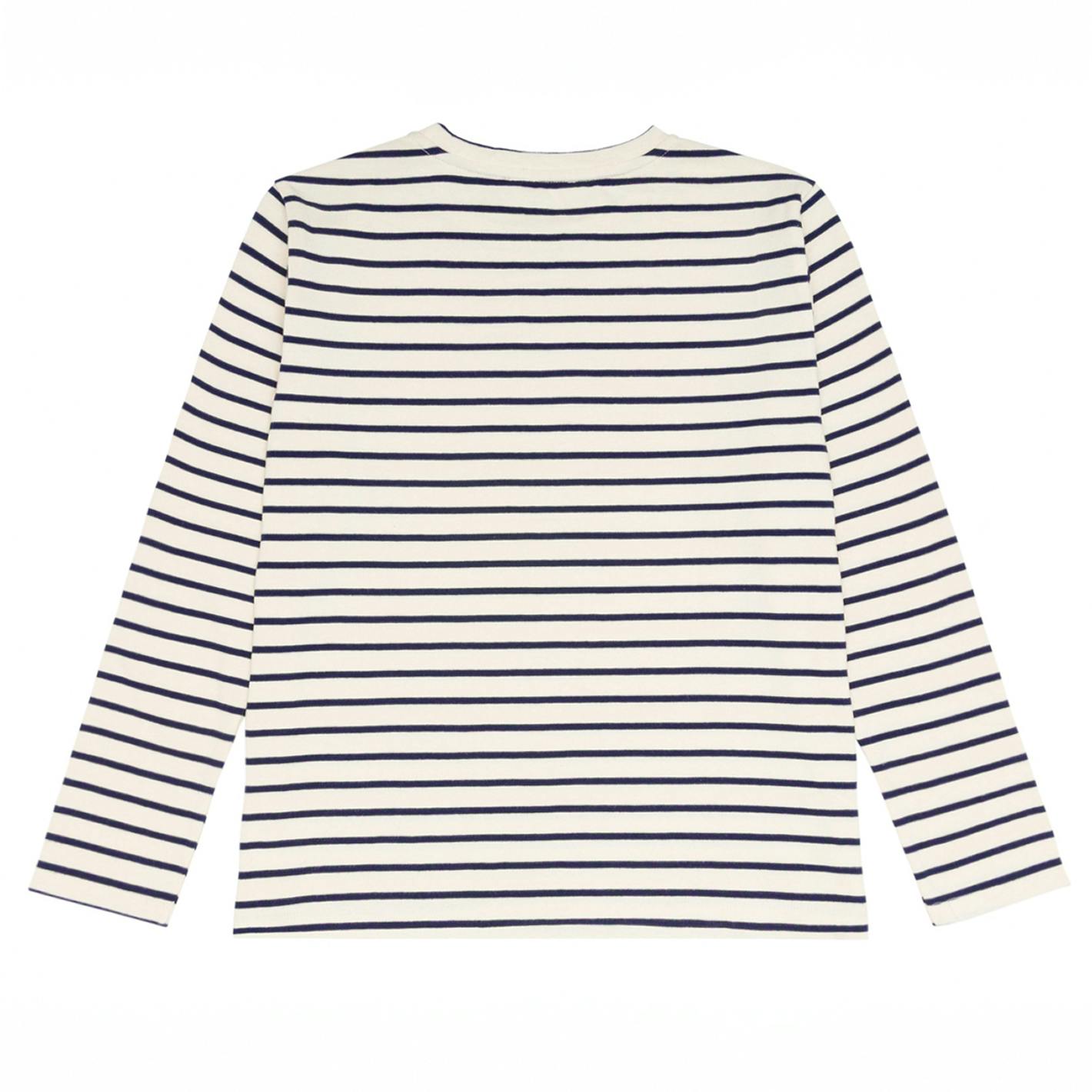 women's cream and navy stripe long sleeve tee