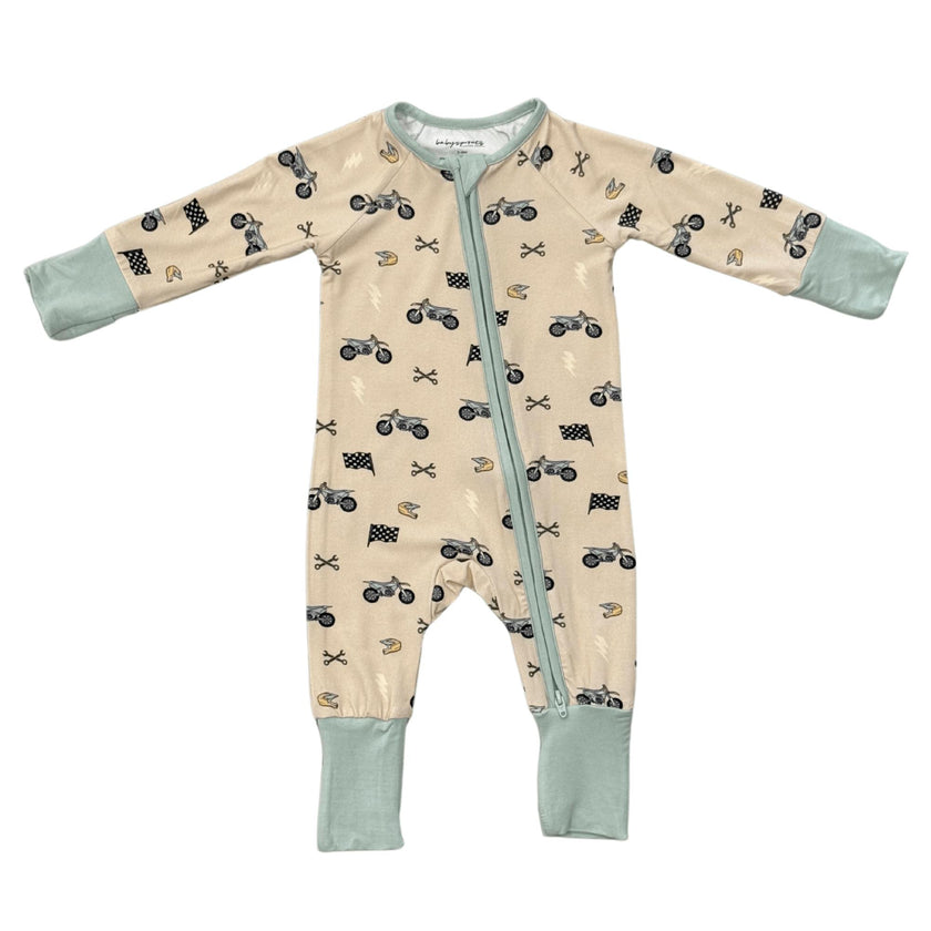 Baby Boy Long Sleeve Zip Romper in Dirt Bikes