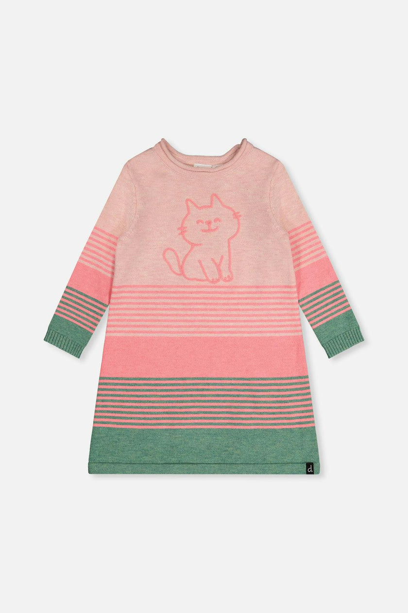 Knitted Stripe Dress Very Pale Pink And Green