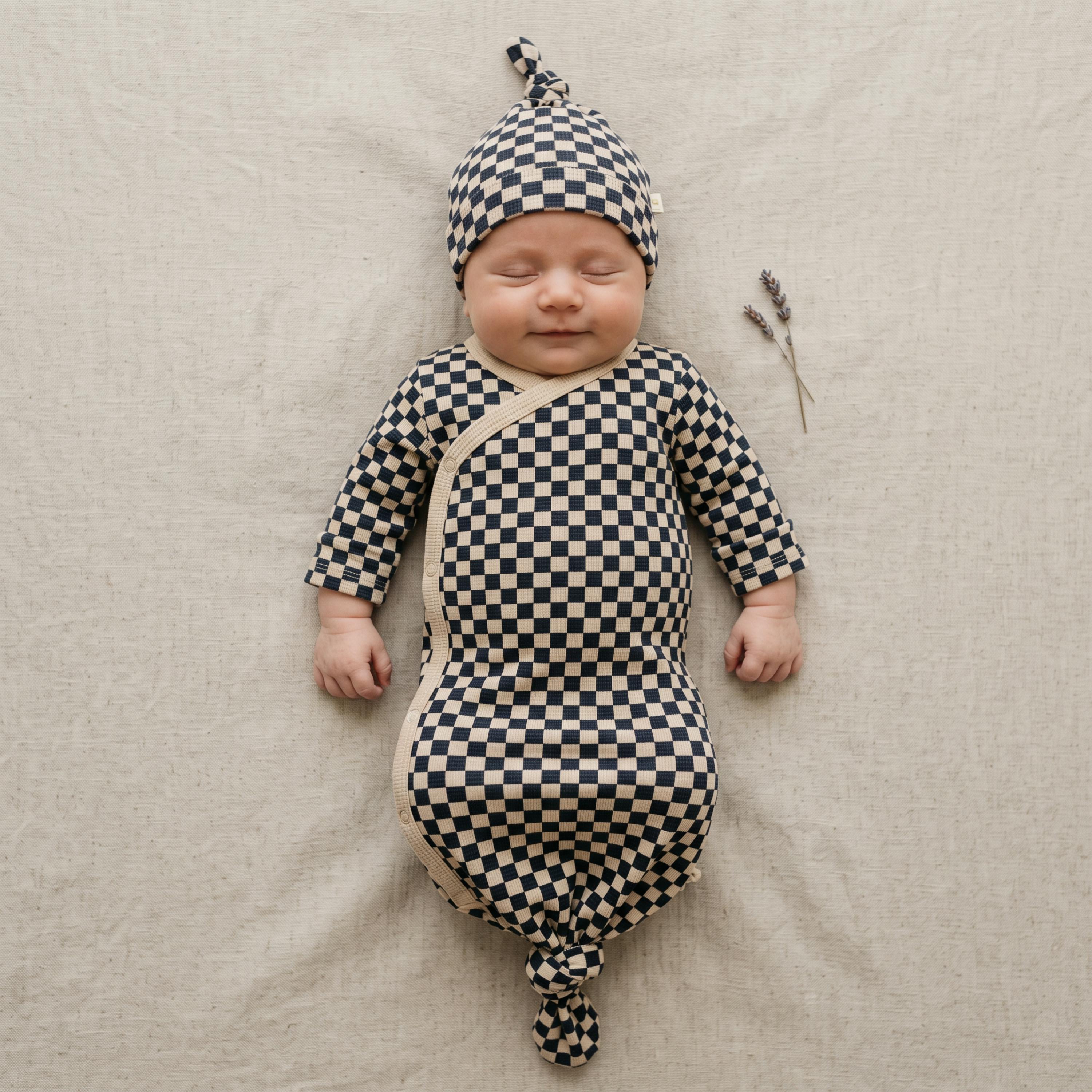 Organic Knotted Baby Gown - Midnight Check
