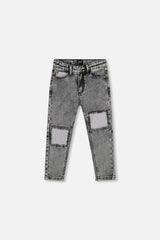 French Terry Black Denim Pants With Contrasting Patch
