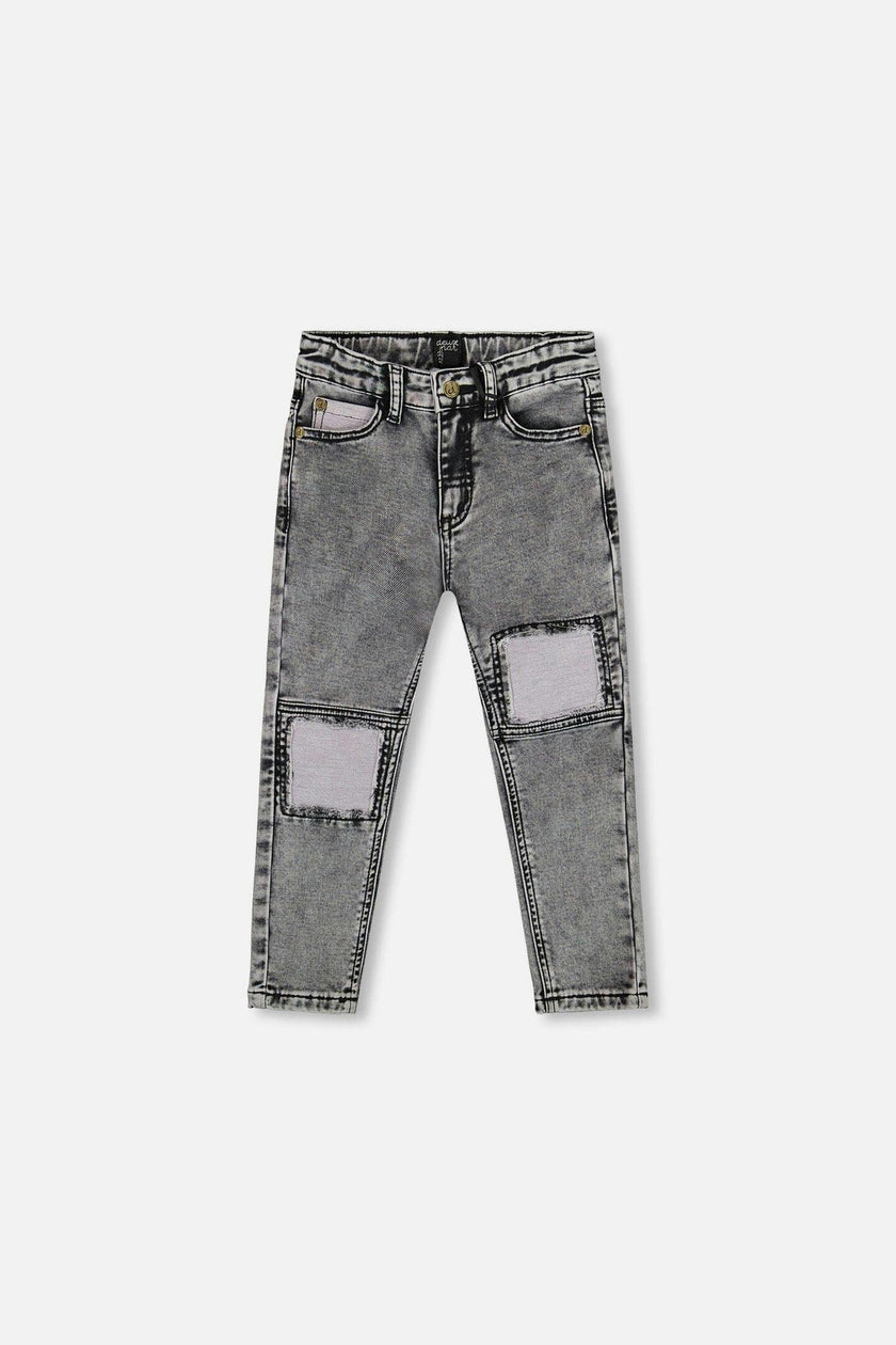 French Terry Black Denim Pants With Contrasting Patch